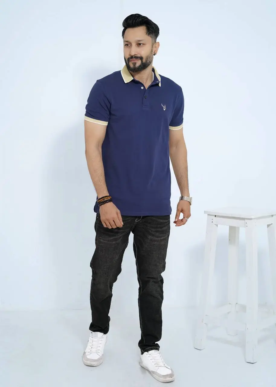 Navy - Double PK Snap Button Polo Shirt