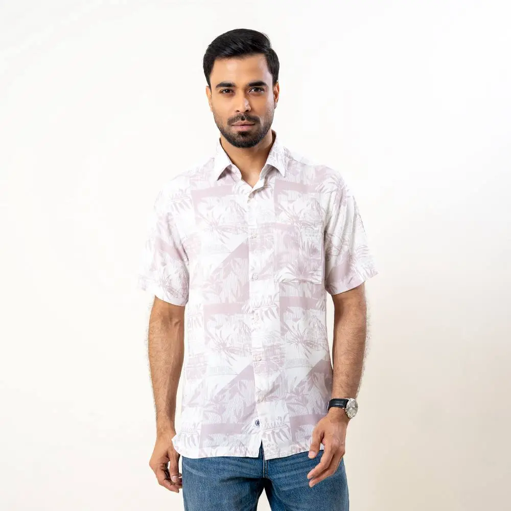 Infinity Men’s Half Sleeve White Printed Hawai Shirt