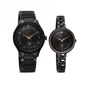 Fastrack Mixmatched Black Dial Stainless Steel Watch For Couple
