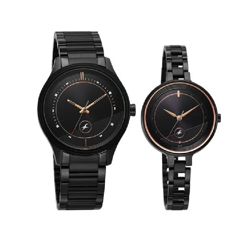 Fastrack Mixmatched Black Dial Stainless Steel Watch For Couple